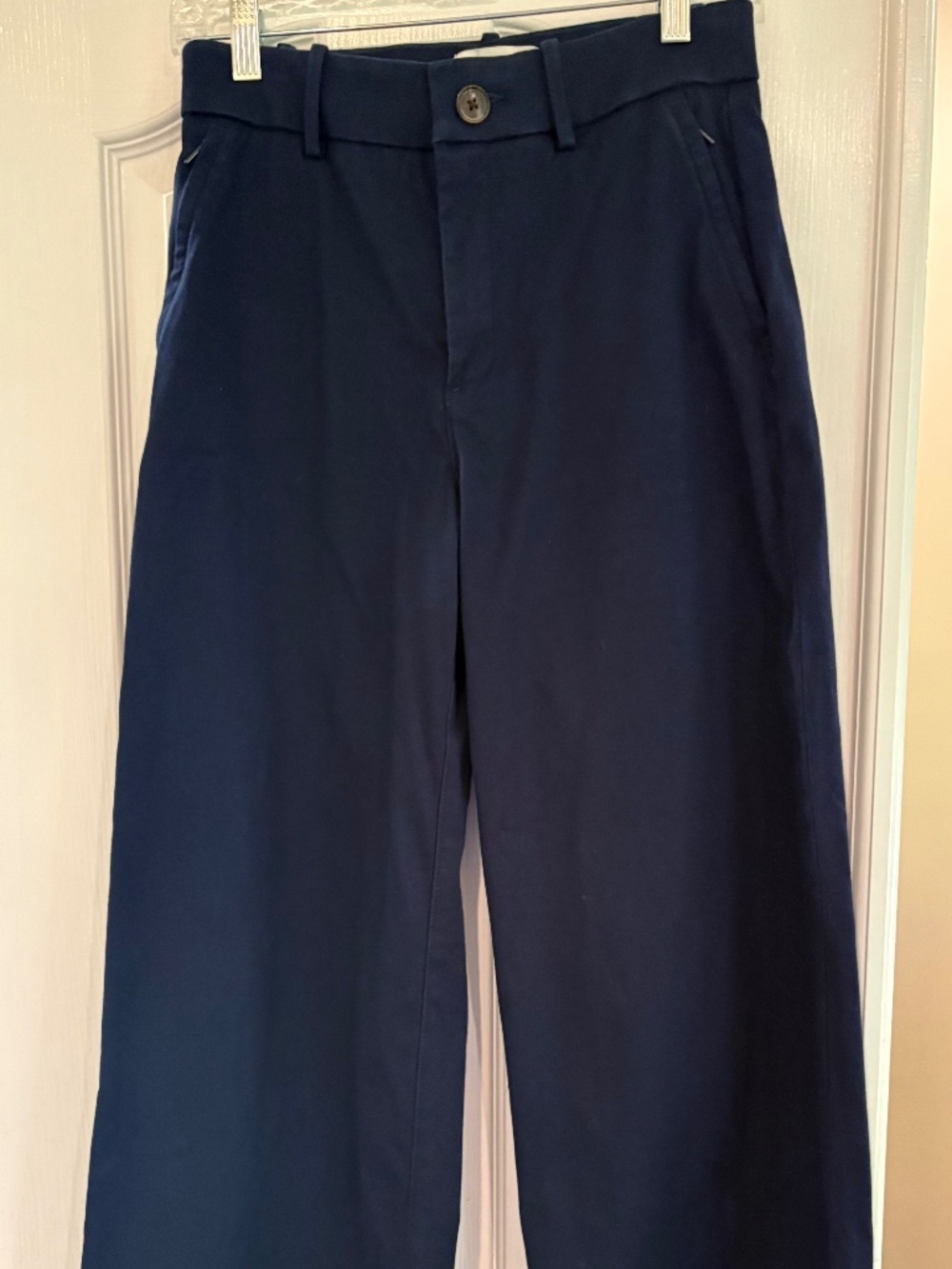 Spanx Women Stretch Twill Wide Leg Ankle Pant Small Petite Navy EUC